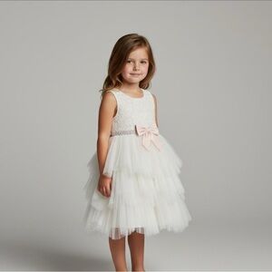 American Princess Pink White Pearl Tiered Tulle Party Formal Flower Girl Toddler